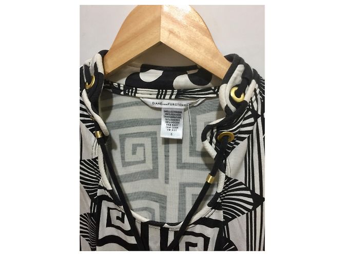 Mini vestido de seda Eustacia Diane Von Furstenberg preto marfim Cru - vista 5