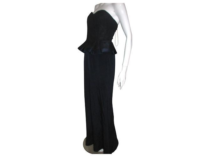 Abito da sera Marchesa Notte in seta blu navy e pizzo nero Blu scuro - vista 2