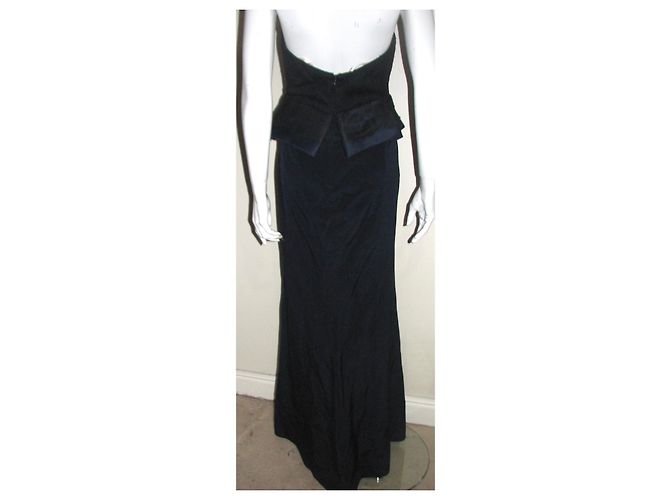Abito da sera Marchesa Notte in seta blu navy e pizzo nero Blu scuro - vista 3