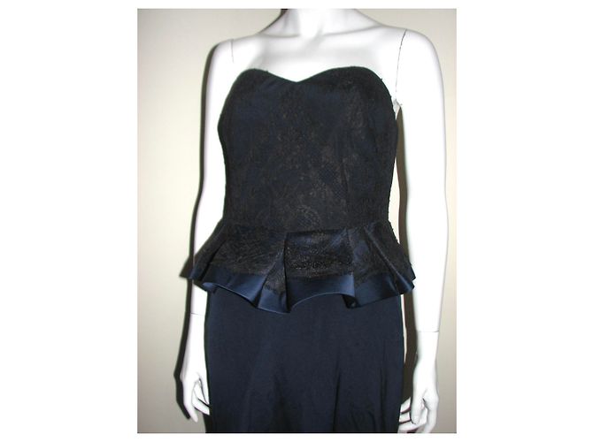 Abito da sera Marchesa Notte in seta blu navy e pizzo nero Blu scuro - vista 4