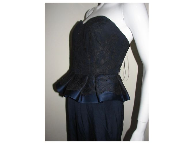 Abito da sera Marchesa Notte in seta blu navy e pizzo nero Blu scuro - vista 6