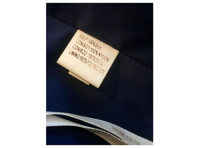 Abito da sera Marchesa Notte in seta blu navy e pizzo nero Blu scuro - vista 8