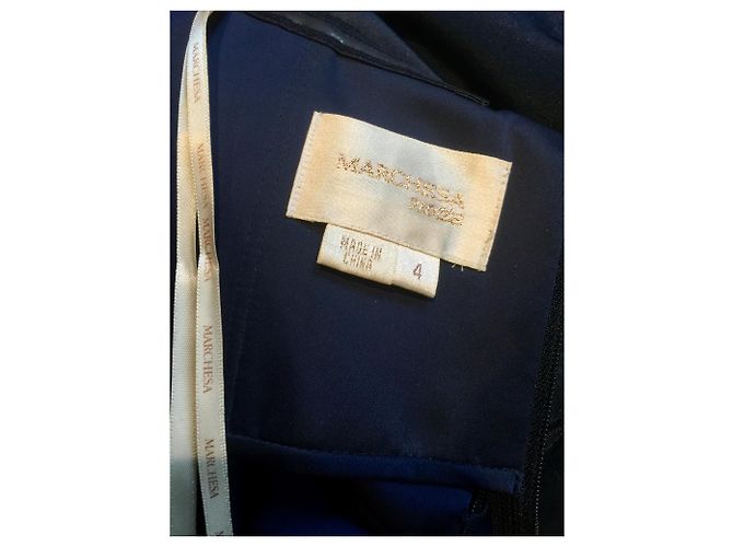 Abito da sera Marchesa Notte in seta blu navy e pizzo nero Blu scuro - vista 9