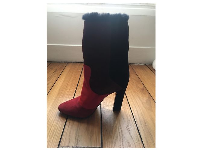Stivaletti Tamara Mellon in scamosciato tricolore rosso scuro Bordò - vista 3