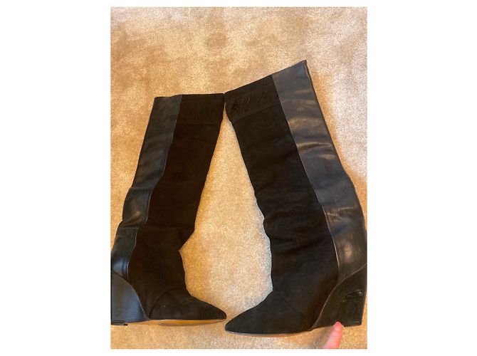 Stivali con zeppa Isabel Marant in pelle e scamosciato neri Nero - vista 5