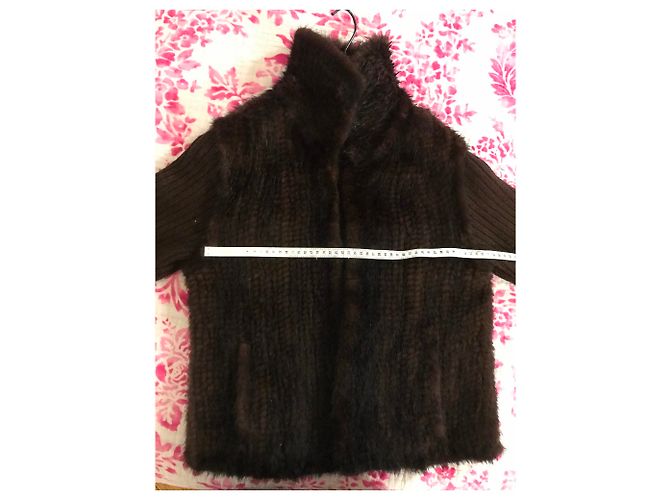 Sprung Frères Chaqueta de Visón Marrón Oscuro Mangas de Lana S - vista 10