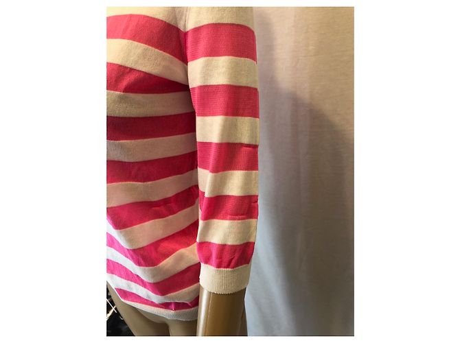Pull Moschino Cheap And Chic blanc en coton manches 3/4 - vue 10