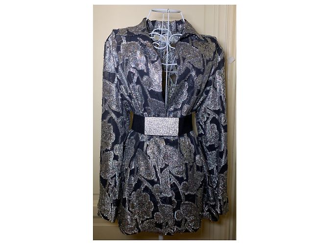 Autre Marque Lurex Hemd Jacke silber - Ansicht 2