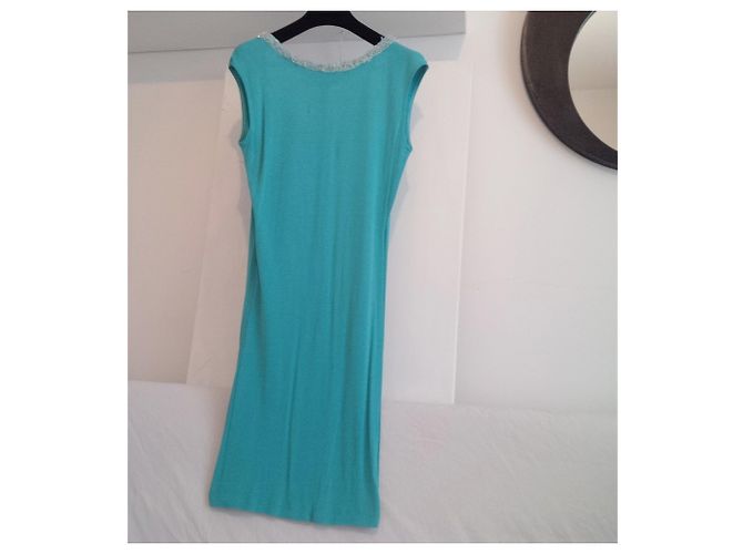 Autre Marque Türkisfarbenes Abendkleid mit Perlenbändern Größe S - Ansicht 2