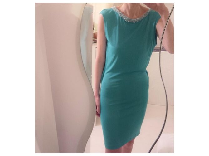 Autre Marque Türkisfarbenes Abendkleid mit Perlenbändern Größe S - Ansicht 5