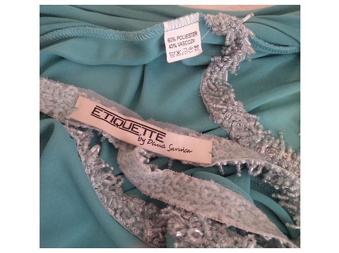 Autre Marque Türkisfarbenes Abendkleid mit Perlenbändern Größe S - Ansicht 6