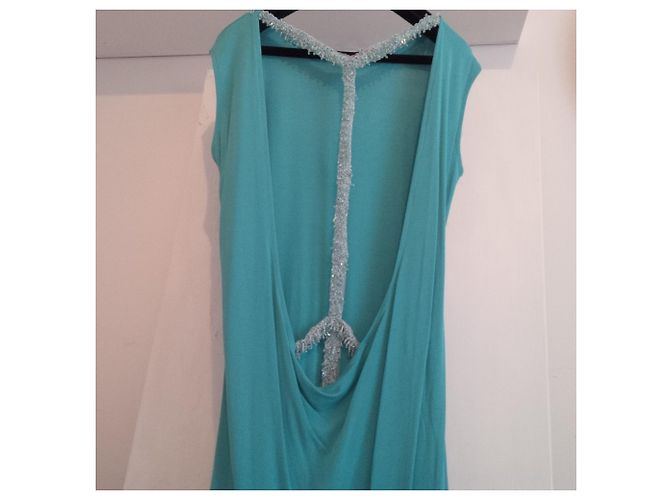 Autre Marque Türkisfarbenes Abendkleid mit Perlenbändern Größe S - Ansicht 7