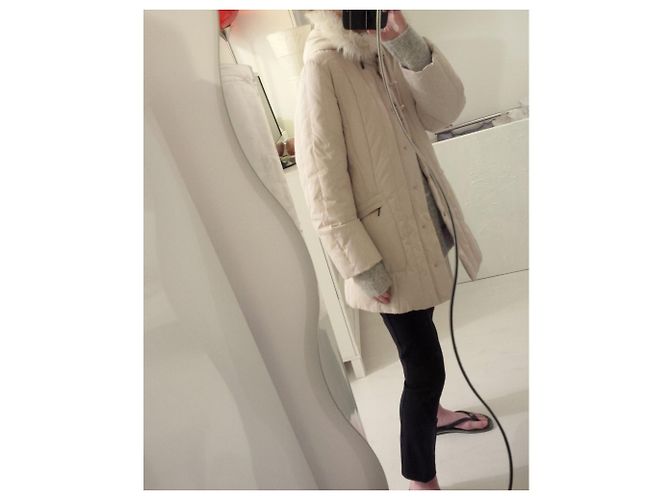 Autre Marque Abrigo Acolchado Beige con Capucha de Piel Real - vista 11