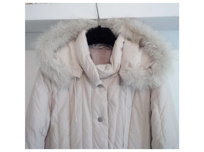 Autre Marque Abrigo Acolchado Beige con Capucha de Piel Real - vista 4