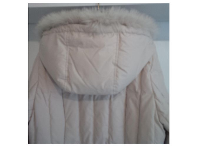 Autre Marque Abrigo Acolchado Beige con Capucha de Piel Real - vista 6
