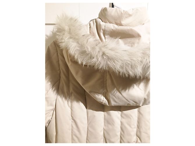 Autre Marque Abrigo Acolchado Beige con Capucha de Piel Real - vista 7