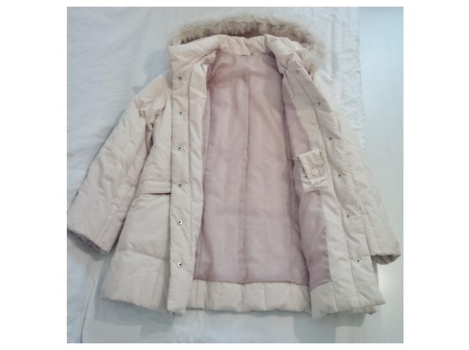 Autre Marque Abrigo Acolchado Beige con Capucha de Piel Real - vista 8