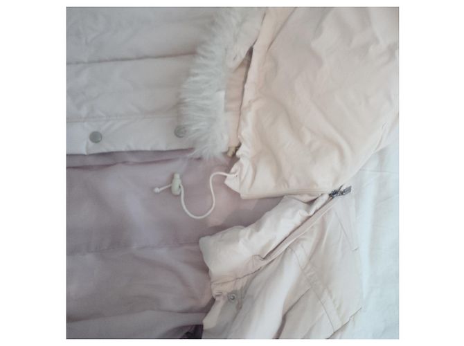 Autre Marque Abrigo Acolchado Beige con Capucha de Piel Real - vista 9