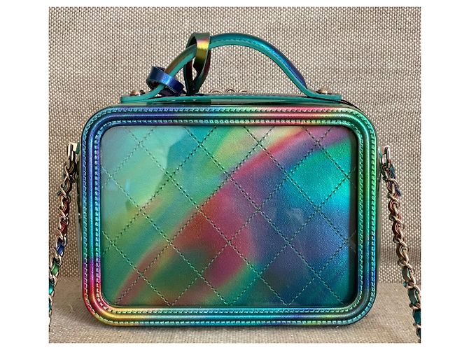 Chanel Piccola custodia in PVC verde con vernice arcobaleno - vista 2