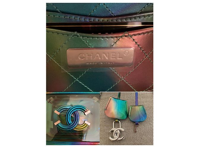 Chanel Piccola custodia in PVC verde con vernice arcobaleno - vista 7