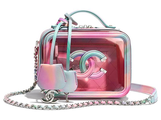 Vanity Chanel Kleine rosa PVC-Kosmetikkoffer mit Regenbogen-Lackleder Pink - Ansicht 10