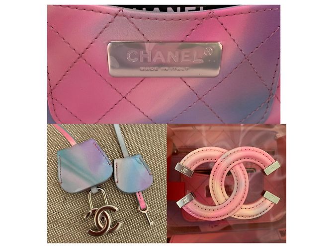 Vanity Chanel Kleine rosa PVC-Kosmetikkoffer mit Regenbogen-Lackleder Pink - Ansicht 7