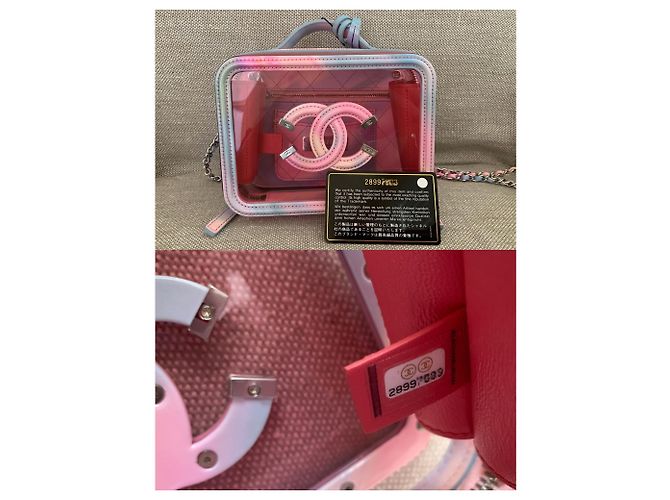 Vanity Chanel Kleine rosa PVC-Kosmetikkoffer mit Regenbogen-Lackleder Pink - Ansicht 8