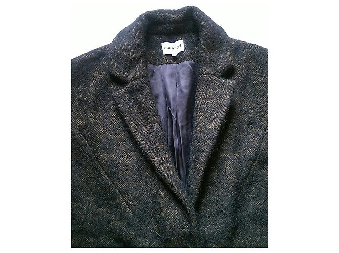 Abrigo Oversize Cacharel Caqui y Negro Lana Mohair - vista 3