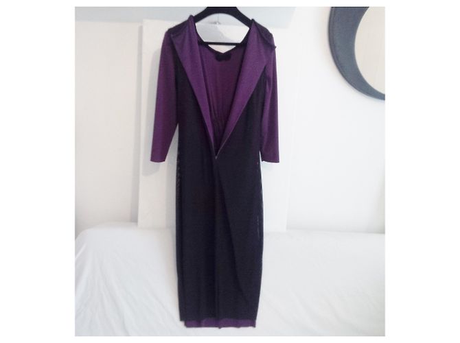Autre Marque Asymmetrisches gerafftes Kleid Schwarz Lila - Ansicht 10