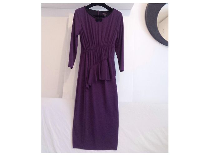 Autre Marque Asymmetrisches gerafftes Kleid Schwarz Lila - Ansicht 12