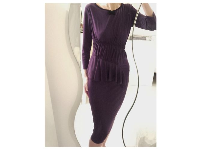 Autre Marque Asymmetrisches gerafftes Kleid Schwarz Lila - Ansicht 4