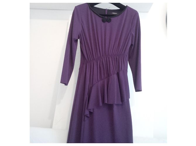 Autre Marque Asymmetrisches gerafftes Kleid Schwarz Lila - Ansicht 6