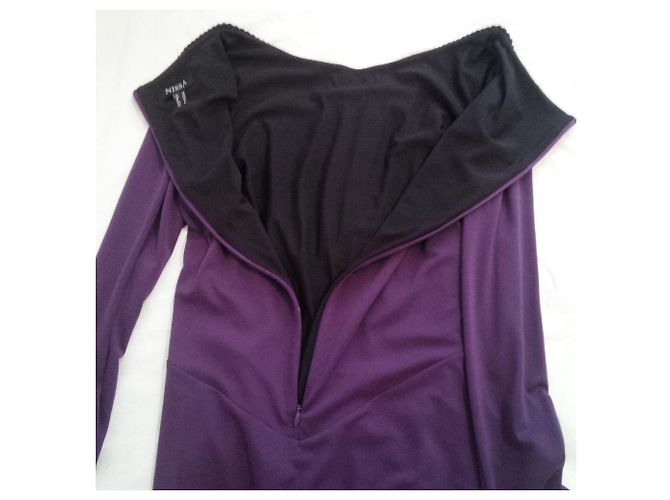 Autre Marque Asymmetrisches gerafftes Kleid Schwarz Lila - Ansicht 8