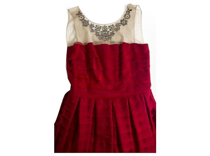 Bcbg Max Azria BCBG MaxAzria Red Rüschen Perlen Ausschnitt Mini Länge Kleid Größe S Rot - Ansicht 4