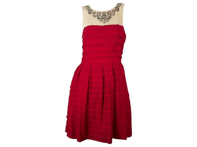 Bcbg Max Azria BCBG MaxAzria Red Rüschen Perlen Ausschnitt Mini Länge Kleid Größe S Rot - Ansicht 5
