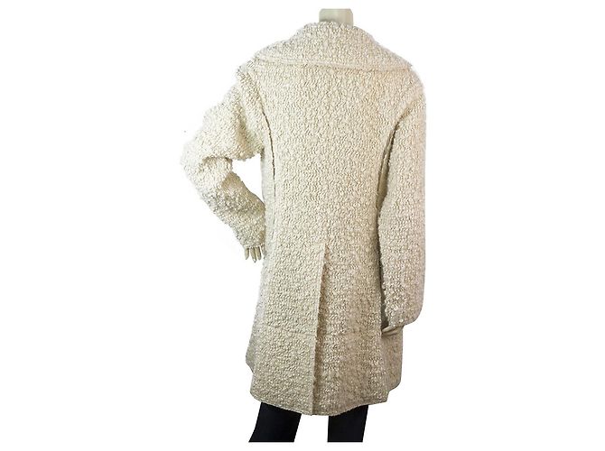 Nina Ricci Off White Ecru Wool Blend Boucle Gold Thread Button Front Coat sz 38 Blanco - Ansicht 2