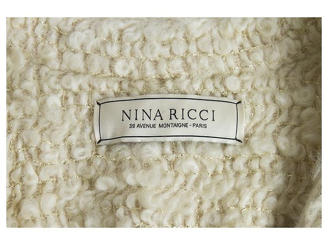 Nina Ricci Off White Ecru Wool Blend Boucle Gold Thread Button Front Coat sz 38 Blanco - Ansicht 3