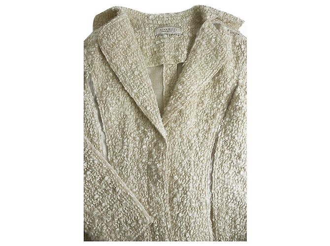Nina Ricci Off White Ecru Wool Blend Boucle Gold Thread Button Front Coat sz 38 Blanco - Ansicht 5