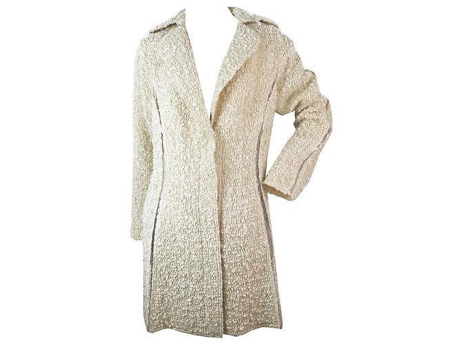 Nina Ricci Off White Ecru Wool Blend Boucle Gold Thread Button Front Coat sz 38 Blanco - Ansicht 6