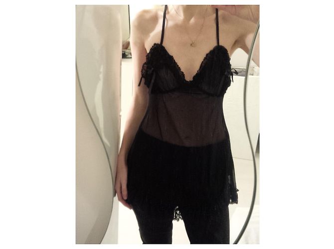 Autre Marque Slip in pizzo e raso nero - vista 2