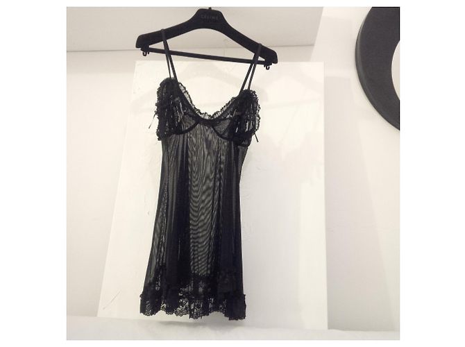 Autre Marque Slip in pizzo e raso nero - vista 4
