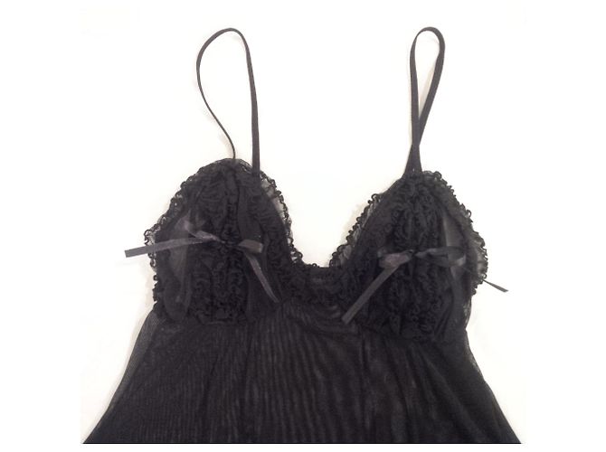 Autre Marque Slip in pizzo e raso nero - vista 5