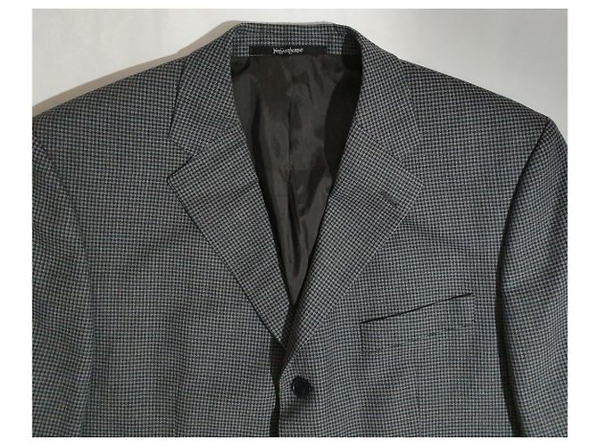 Blazer Yves Saint Laurent Grigio in Lana e Cotone - vista 2