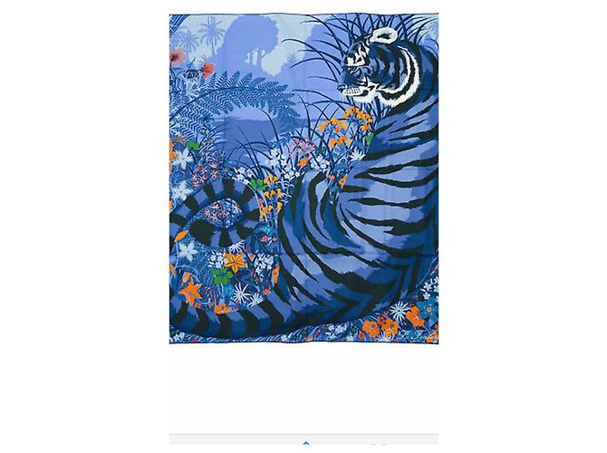 Scialle Hermès Tyler 140 cm cashmere di seta Nero Blu Arancione - vista 2