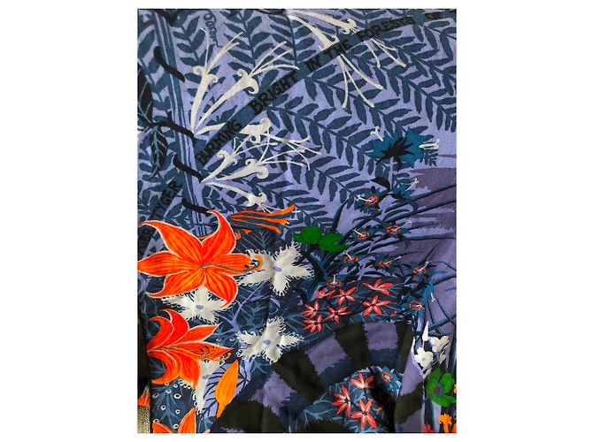 Scialle Hermès Tyler 140 cm cashmere di seta Nero Blu Arancione - vista 4
