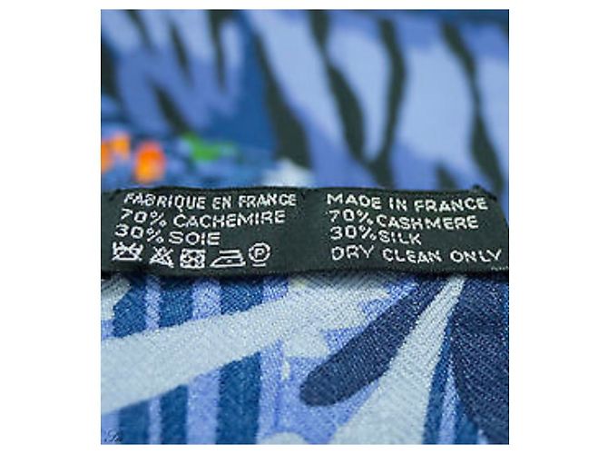 Scialle Hermès Tyler 140 cm cashmere di seta Nero Blu Arancione - vista 6