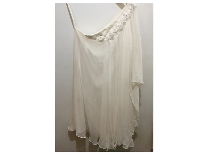 Marchesa Vestido de seda con superposición de gasa de seda. Blanco Crema - vista 10