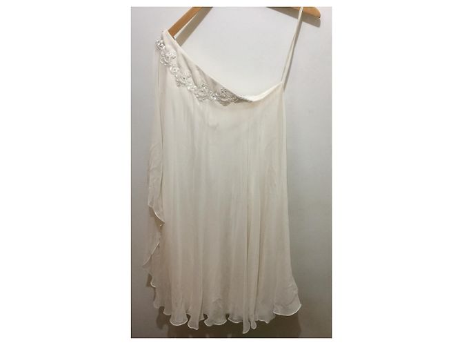 Marchesa Vestido de seda con superposición de gasa de seda. Blanco Crema - vista 11