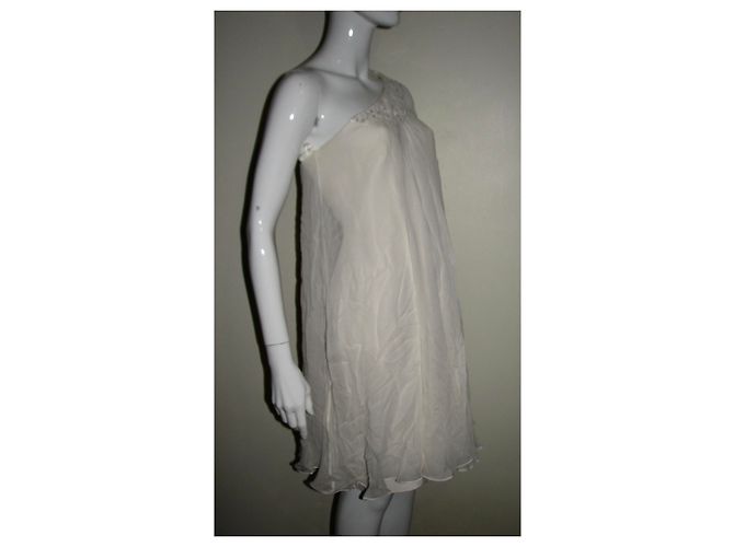 Marchesa Vestido de seda con superposición de gasa de seda. Blanco Crema - vista 2