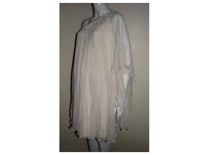 Marchesa Vestido de seda con superposición de gasa de seda. Blanco Crema - vista 3